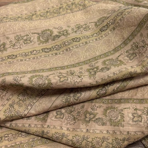 Print floral linen fabric by the yard