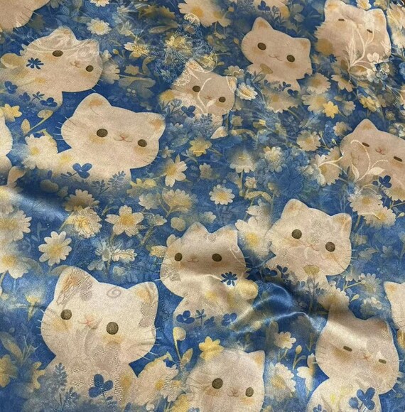 Cats Gambiered silk fabric by the yard