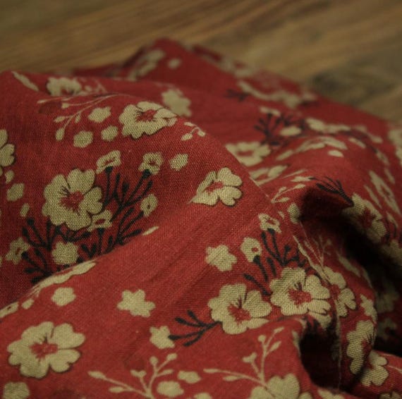 Print floral linen fabric by the yard