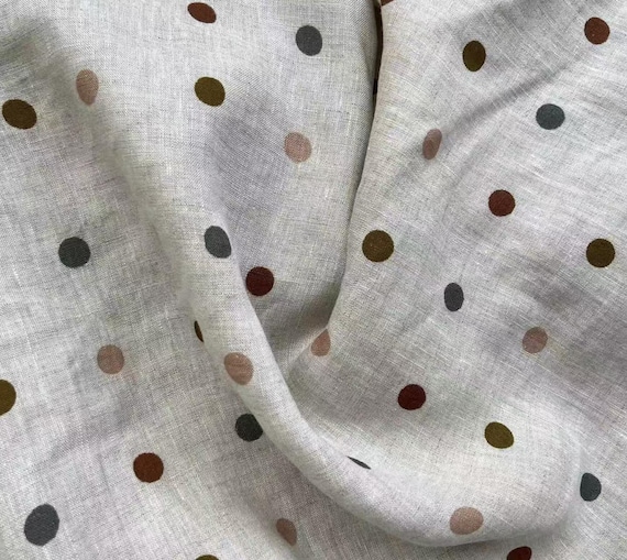 Polka Dots Print linen fabric by the yard
