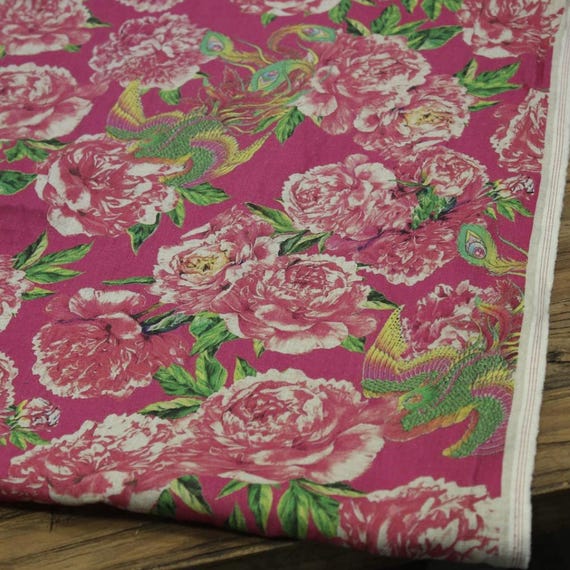 Print floral linen fabric by the yard