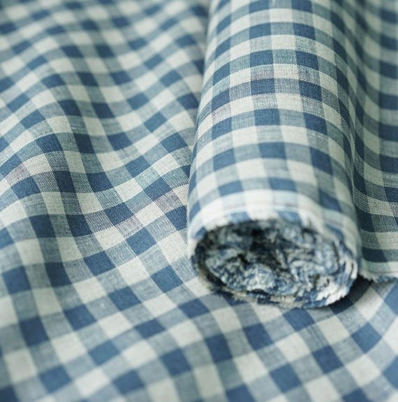 Plaid linen fabric by the yard