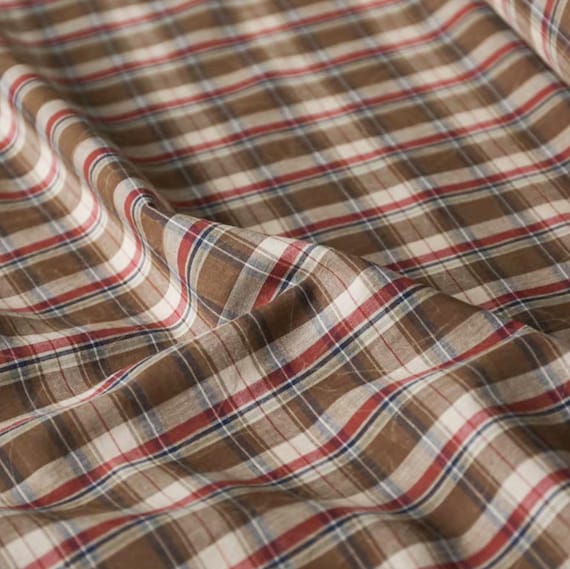 Plaid cotton fabric by the yard washed and distressed
