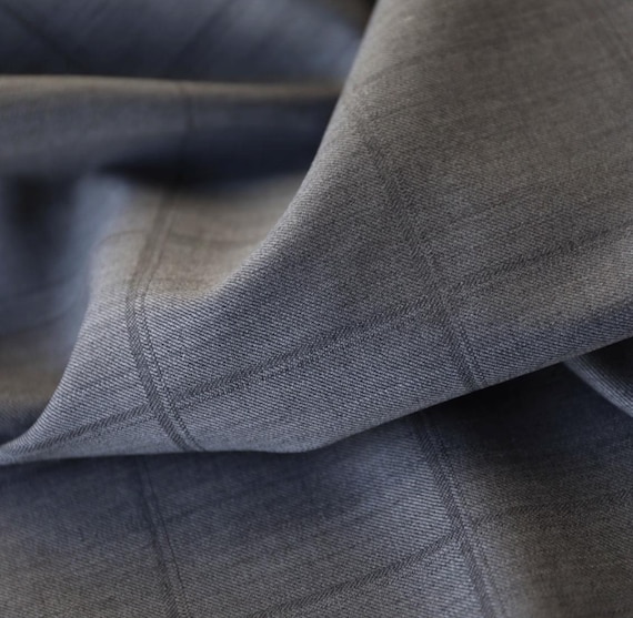 Plaid worsted wool fabric, grid gingham checkered wool fabric by the yard