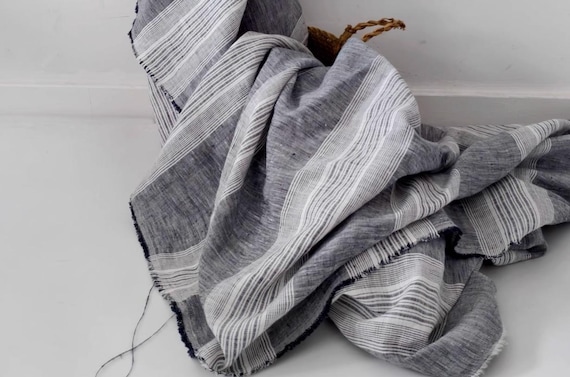 Extra Wide Striped Linen Fabric by the yard for Bedding Duvet Sheets Garments 110'' Wide