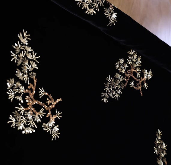 Sequin Beaded Embroidery velvet silk fabric by the yard