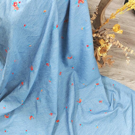 Denim Embroidery fabric, Cotton Embroidery Fabric, Sold by Meter