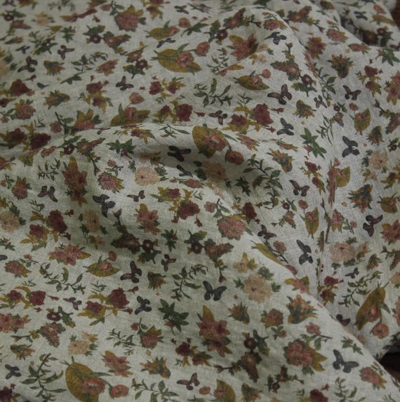 Print floral linen fabric by the yard