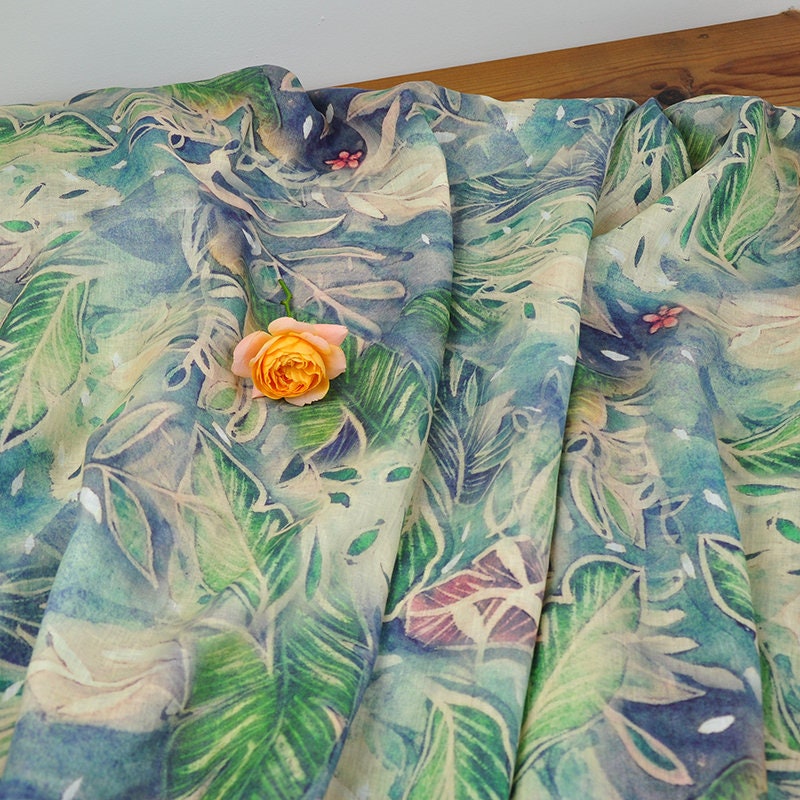 Print floral linen fabric by the yard Etsy