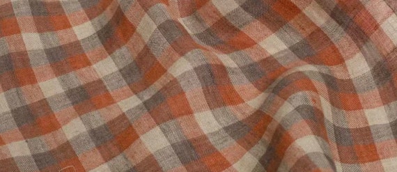 Plaid linen fabric by the yard