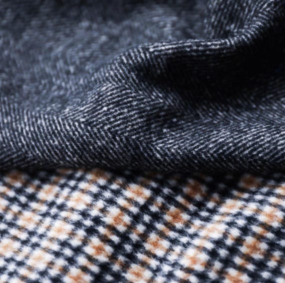 Double Sided herringbone plaid wool fabric by the yard