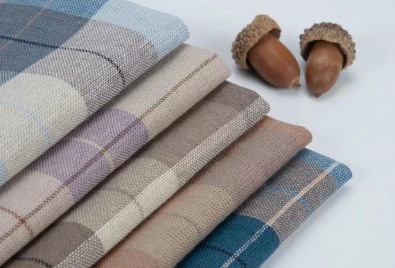 Plaid linen fabric by the yard