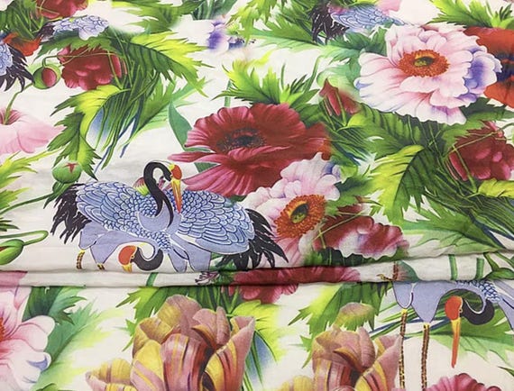 Print Silk linen fabric by the yard