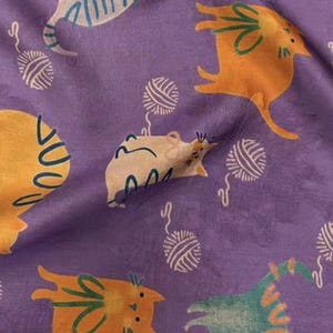 Cats Jacquard Print Gambiered silk fabric by the yard