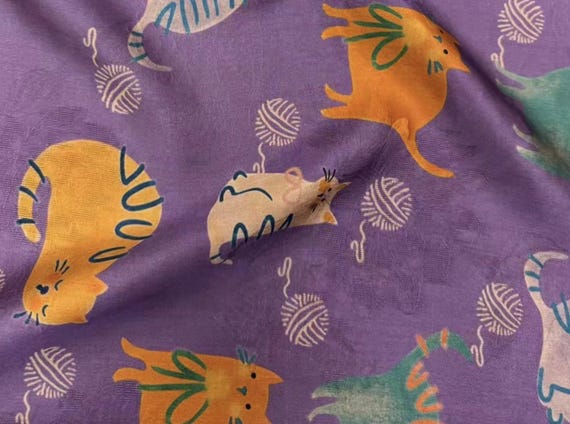 Cats Jacquard Print Gambiered silk fabric by the yard