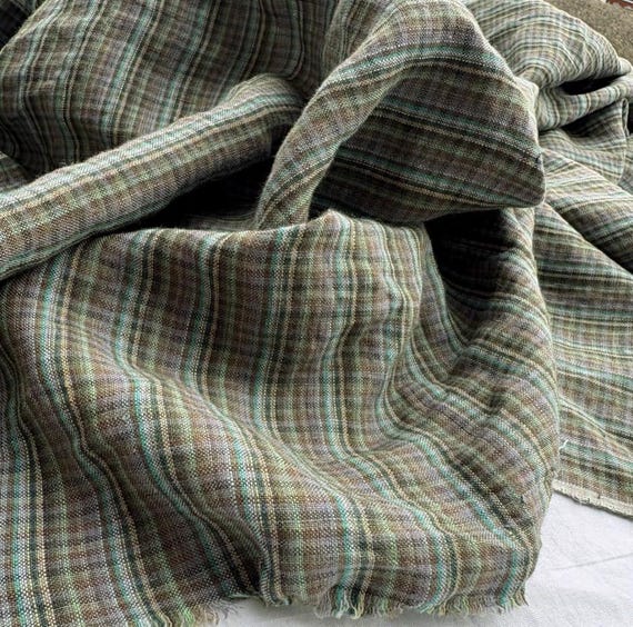 Plaid linen fabric by the yard