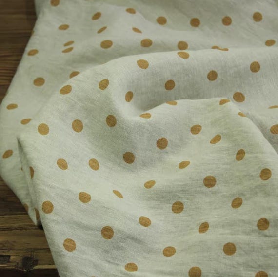 Polka Dots Print Linen Fabric By the yard
