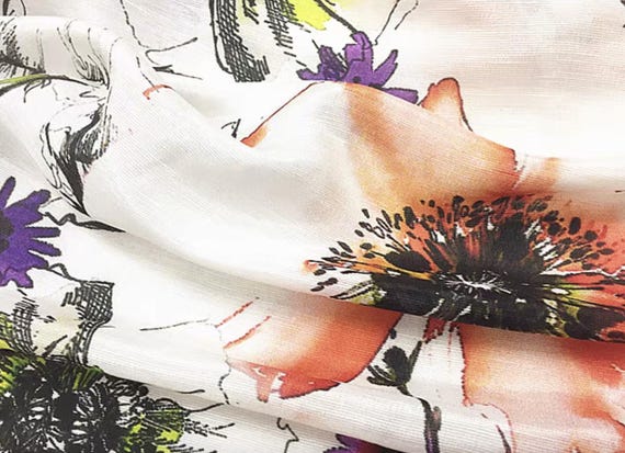 Print Silk linen fabric by the yard