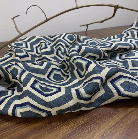 Geometrical Print Linen fabric by the yard