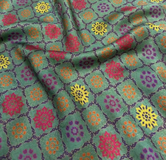 Floral Gambiered silk fabric by the yard
