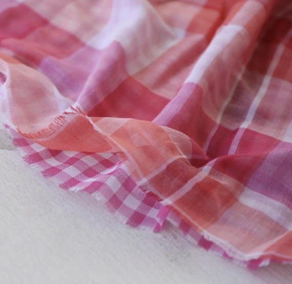Plaid linen cotton fabric by the yard