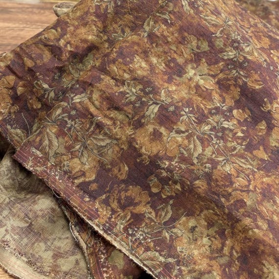 Print floral linen fabric by the yard