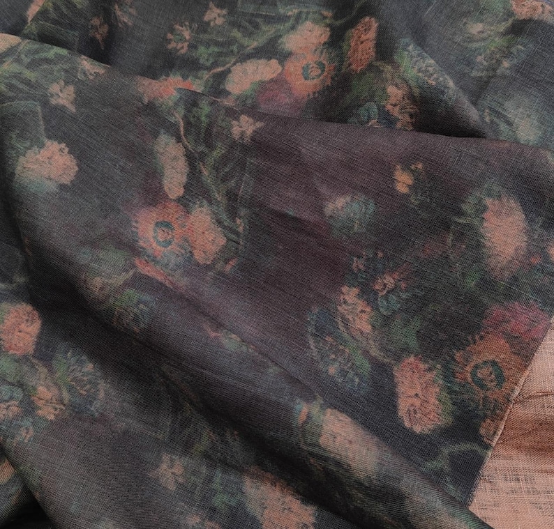 Print Floral Linen Fabric by the Yard - Etsy