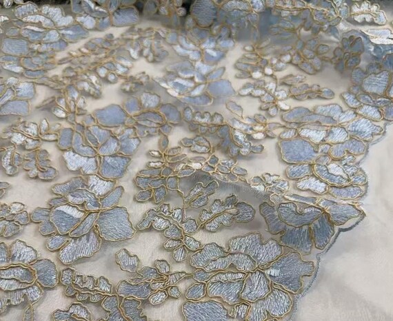 Embroidery flowers lace fabric by the yard