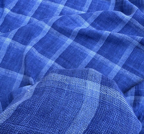 Plaid linen fabric by the yard