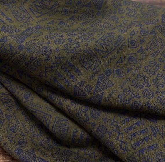 Print floral linen fabric by the yard