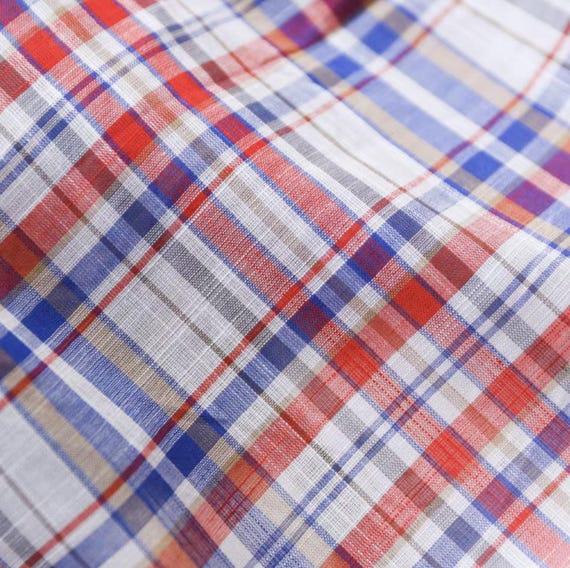 Plaid silk linen cotton fabric by the yard