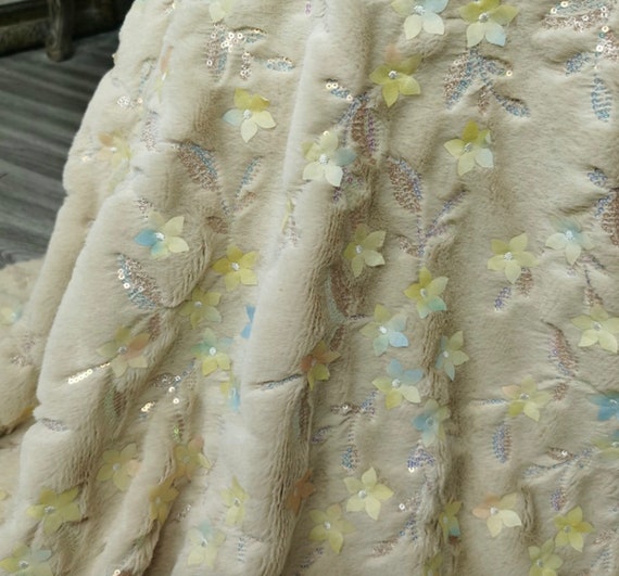 Embroidery faux fur fabric By the yard