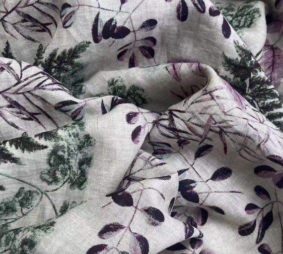 Print floral linen fabric by the yard