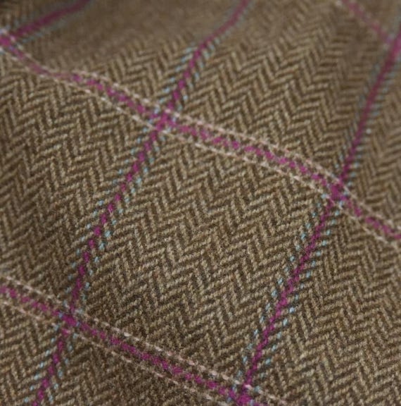 Plaid Herringbone Wool fabric by the yard