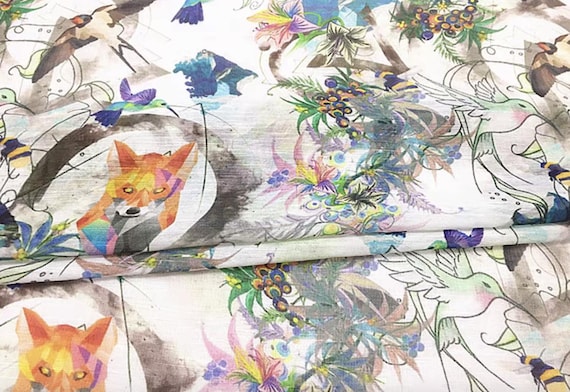 Print Silk linen fabric by the yard