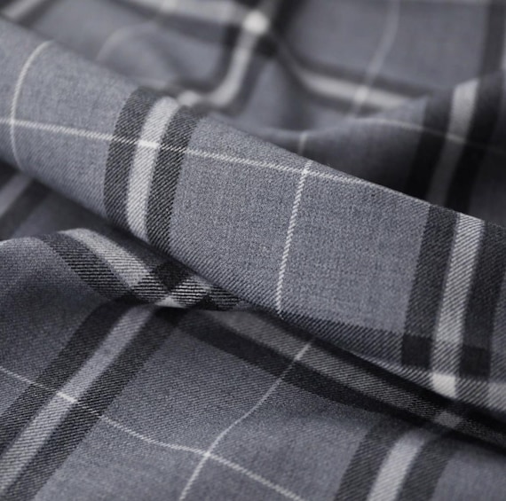 Plaid worsted wool fabric by the yard