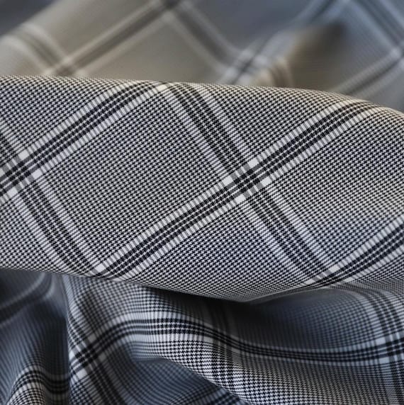 Plaid worsted wool fabric by the yard