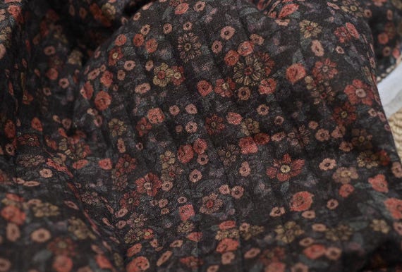 Print floral padded linen fabric by the yard