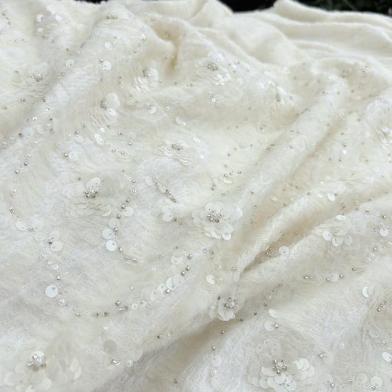 Sequins Embroidery Tweed wool fabric by the yard