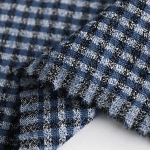 Plaid Textured Wool fabric by the yard