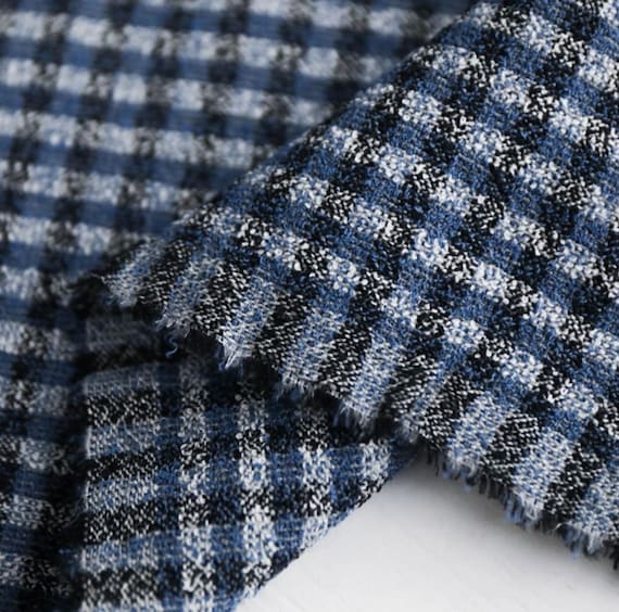 Plaid Textured Wool fabric by the yard