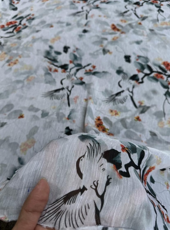 Print Silk linen fabric by the yard