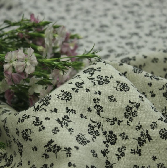 Print floral linen fabric by the yard