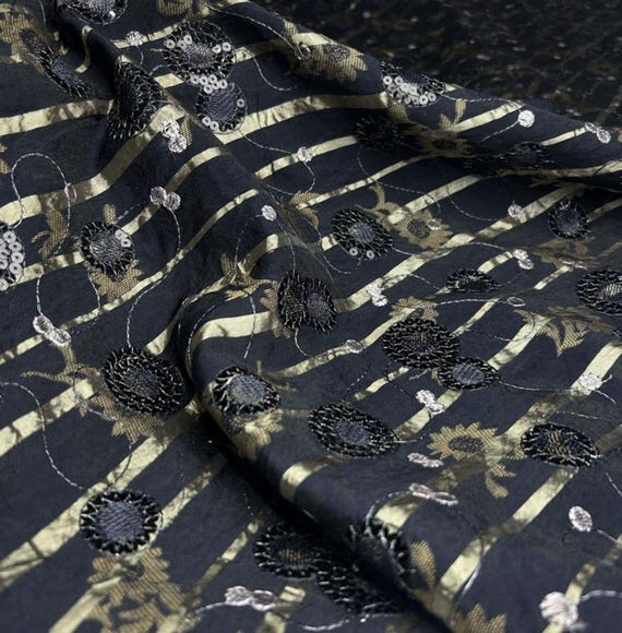 Embroidery Striped tencel cotton fabric by the yard