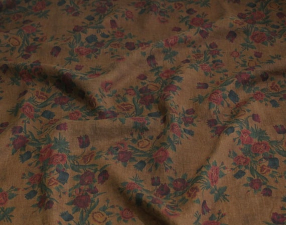Print floral linen fabric by the yard