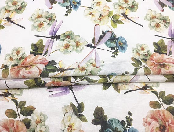 Print Silk linen fabric by the yard