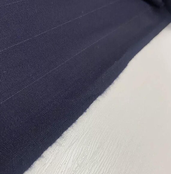 Navy Striped Worsted wool fabric by the yard