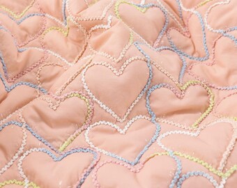 Heart Embroidery Textured Quilted Padded Fabric by the Yard