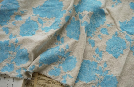 Jacquard linen cotton fabric by the yard