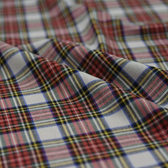 Colorful Plaid Worsted Wool fabric by the yard